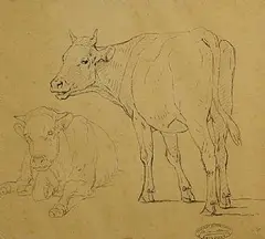 Cattle Study by Eugène Verboeckhoven, pencil on paper, sold Jun 2025