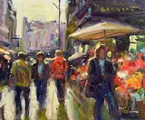 Norman Teeling, Flower Sellers, Grafton St., Dublin, oil on board