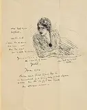 John Butler Yeats, Lady Writing a Letter, pen and ink drawing