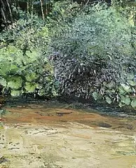 Donald Teskey, Riverbank with Buddleia IV, 2017, oil on canvas
