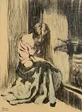 William Conor, Drying Her Hair, wax crayon on paper