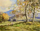 Autumn in Tollymore, Mourne Mountains by Maurice Canning Wilks, oil on canvas, sold May 2025