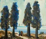 Watching the Boats by Markey Robinson, gouache on board, sold May 2025