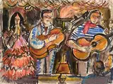 George Campbell, The Flamenco, mixed media on paper