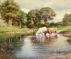 Lady Kate Dobbin, A Backwater on the Lee, watercolour on paper
