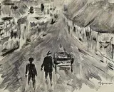 Norah McGuinness, Horse and Cart in a Busy Street, oil on canvas