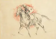Peter Curling, Horse and Rider, 1979, charcoal drawing