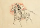 Peter Curling, Horse and Rider, 1979, charcoal drawing