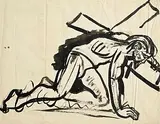 Evie Hone, Christ Falls Carrying the Cross (Preparatory Design for Stations of the Cross), gouache on paper