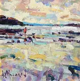 Arthur K. Maderson, One Man and His Dog, Low Tide, Ross's Point, Sligo, oil on board