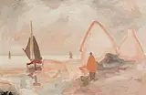 Watching the Sailing Boat by Markey Robinson, gouache on card, sold May 2025