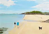 Sian Maguire, Strolling at Gorteen Beach, 2025, oil on canvas board