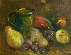 Still Life by Liam Treacy, oil on board, sold May 2025