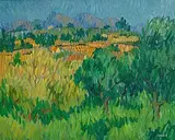 Desmond Carrick, Granada and Olive Trees, Nerja, oil on canvas board