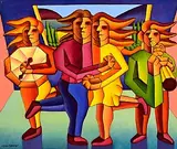 Alan Kenny, Structured Lovers with Musician, acrylic on canvas