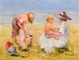 Elizabeth Brophy, Beach Days, oil on board
