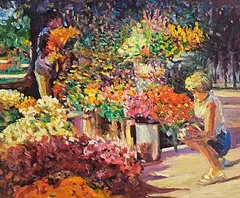 James O'Halloran, Flower Seller, Dublin, oil on board