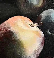 Diana Kingston, Plums, oil on board