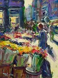 Norman Teeling, Flower Sellers, Grafton Street, oil on board