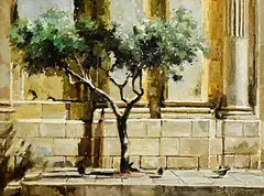 Mark O'Neill, Outside the Basillica, 2007, oil on board