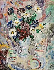 Flowers on the Table by Basil Rakoczi, 1947, oil on card, sold Mar 2025
