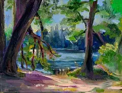 Grace Henry, By the Riverbank, oil on board