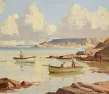 Sunny Afternoon, Working Boats by Maurice Canning Wilks, oil on canvas board, sold Mar 2025