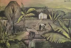 John Minton, Carribean Farmers, oil on paper