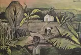 John Minton, Carribean Farmers, oil on paper