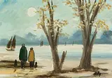 Markey Robinson, Shawlies by the Shore, gouache on board