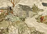 James MacIntyre, Barn and Farmhouse Lane, watercolour on paper