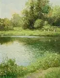 Reflections, Johnstown Lane by Maurice Canning Wilks, oil on canvas, sold Mar 2025
