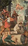 17th Century Venetian School, The Beheading of Cyprian and Carthage, oil on canvas laid on board