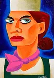 Graham Knuttel, Chef with Pink Scarf, acrylic on canvas