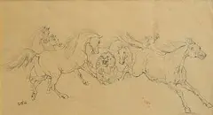 The Chase by Eugène Verboeckhoven, 1866, pencil on paper, sold Mar 2025
