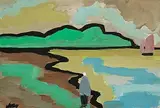 Markey Robinson, Shawlie by the Shore, gouache on board