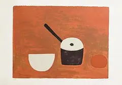William Scott, White Bowl, Black Pan on Brown, 1970, screenprint in colours on wove - number 60 from an edition of 100 - published by Leslie Waddington Prints, London