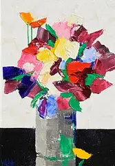 Silver Pot and Sweet Pea by Kenneth Webb, oil on canvas, sold Jan 2025
