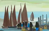 Shawlies and Sailing Boats by Markey Robinson, gouache on board, sold Jan 2025