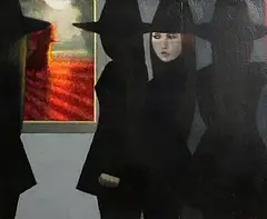 John Shinnors, Young Witches Warning From History, 1974, oil on canvas laid on panel