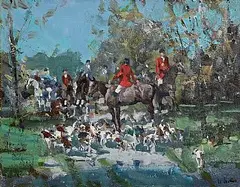 James Le Jeune, Horsemen and Hounds, oil on canvas