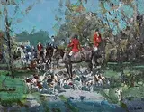 James Le Jeune, Horsemen and Hounds, oil on canvas