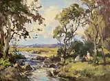Frank McKelvey, Picnic by the River, oil on canvas