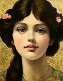 Ken Hamilton, Rose Blossom Girl, oil on board with gold leaf