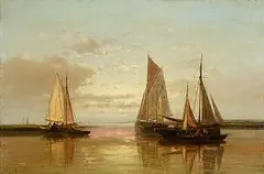 Abraham Hulk, Sail Boats at Sunset, oil on canvas