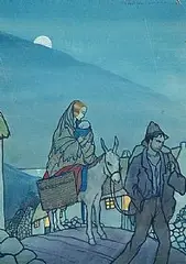 Mícheál MacLíammóir, Travellers in Moonlight, pen, ink and wash on paper