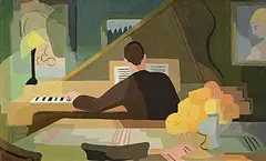 Margaret Stokes, The Piano Player, oil on board