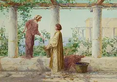 Henry Ryland, Plucking Grapes, watercolour on paper laid on board