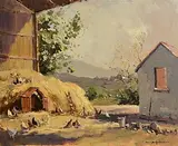 George K. Gillespie, Chickens in a Hay Barn, oil on canvas