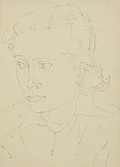 Elizabeth Rivers, Portrait of Hilary Heron, ink on paper